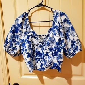 Blue White Floral Crop Top